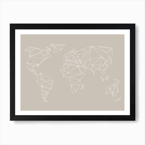 Geometrische weltkarte beige - geometrische,