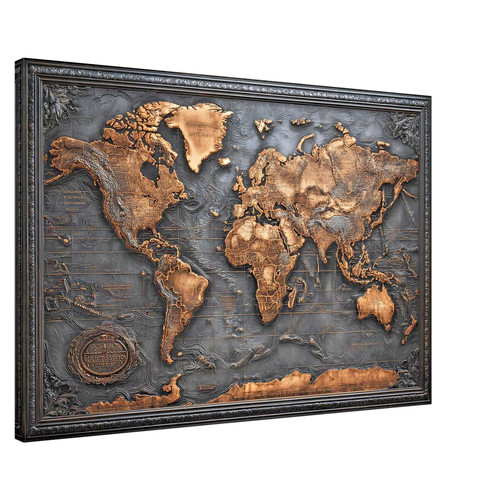 Weltkarte leinwandbild gold - leinwandbild,