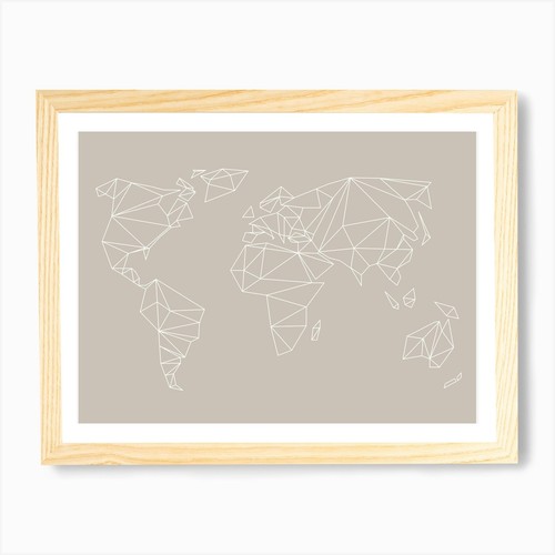 Geometrische weltkarte beige - geometrische,